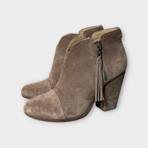 RAG & BONE MARGOT Boots 35 5 Suede Tan Taupe Fringe Double Zipper Ankle Boho - Picture 1 of 9